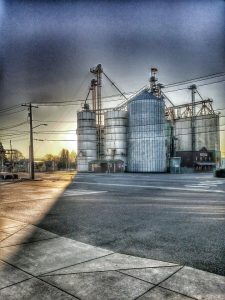 sunrise behind granary - credit Brian Rockwell