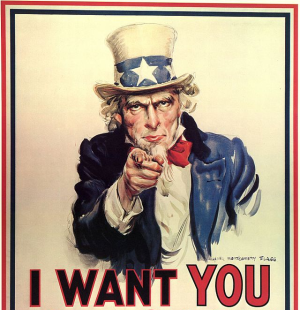 'Uncle Sam Wants You' by James Montgomery Flagg - Library of Congress. Licensed under Public Domain via Wikimedia Commons