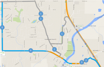 map for routes 1 thru 3