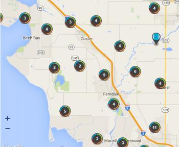 PSE power outages map 2015-08-29 3pm