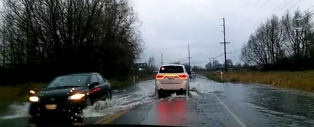 Slater Road east of bridge - water over the roadway 2015-11-14