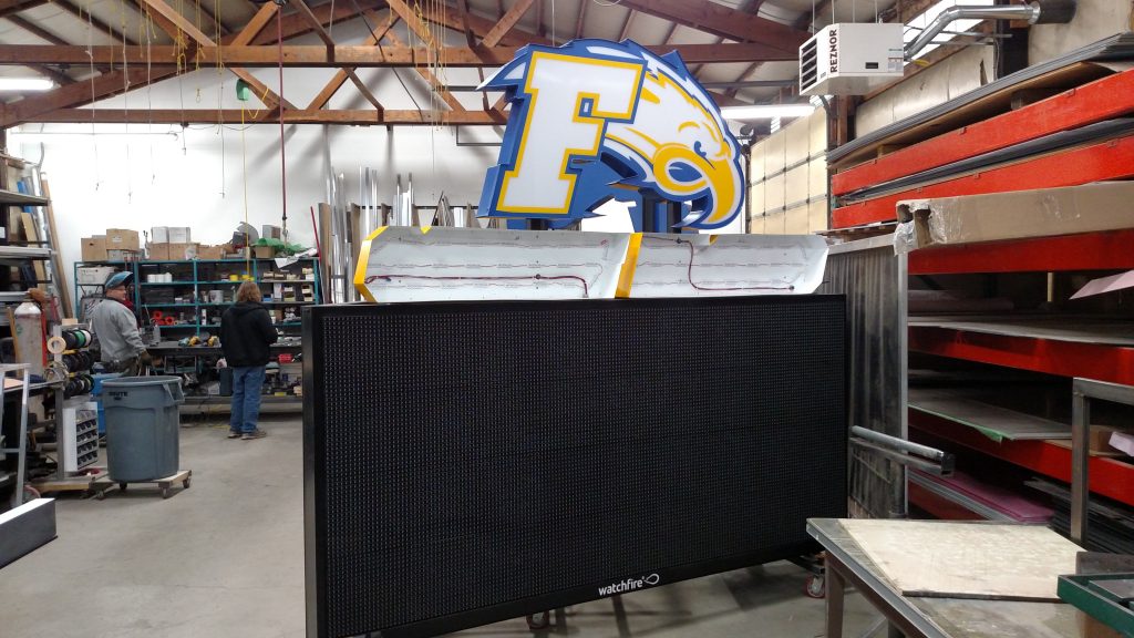 FHS electronic msg board assembly in the shop at Signs Plus 2016-01-15