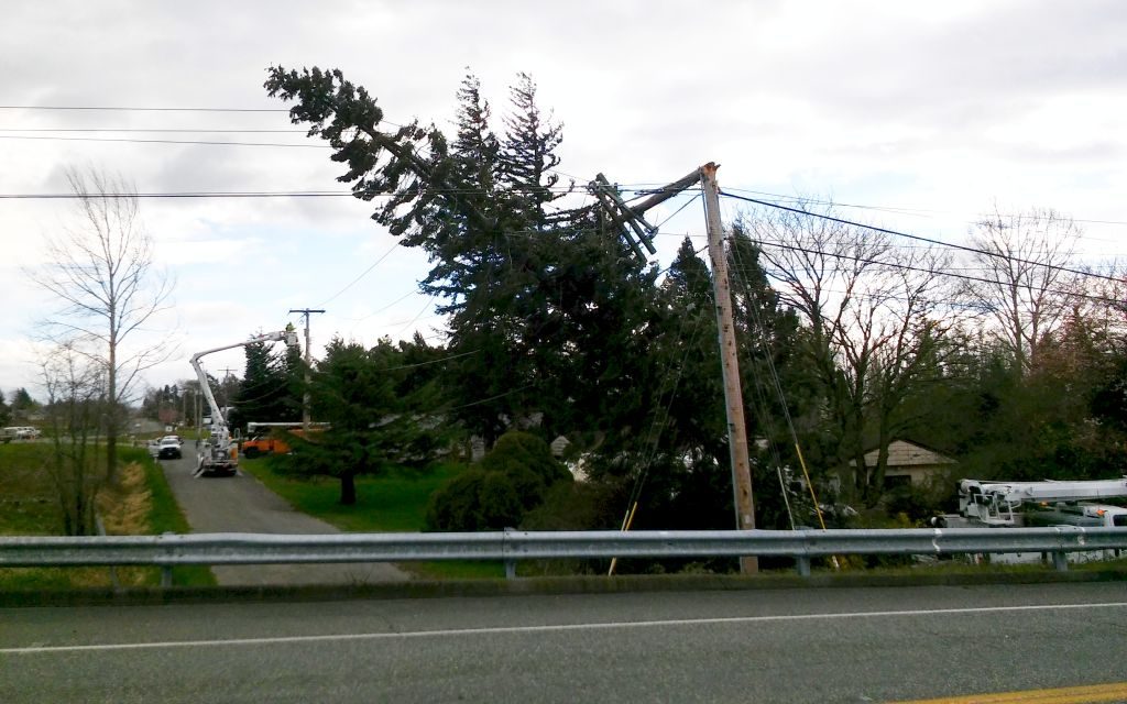 broken power pole after windstorm at smith and barrett 2016-03-10