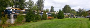 rocky mountaineer coastal passage train parked on siding in ferndale 2016-07-09