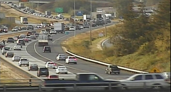 I-5 traffic viewed from Main Street during a morning commute (August 30, 2016). Photo: WSDOT traffic camera