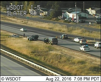 motorcycle vs vehicle aftermath on nb i-5 at slater at rear of traffic backup