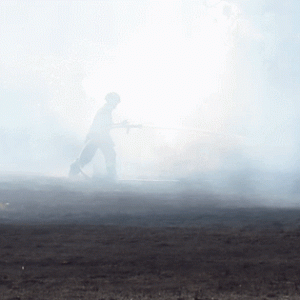 Firefighter works on controlling a vegetation fire (September 13, 2016). Photo: Whatcom News