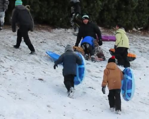 Sledders gathered behind Skyline Elementary School in Ferndale on one of 11 snow days during the 2016-17 school year (December 12, 2016). Photo: Whatcom News
