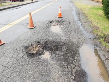 road surface damage on Ferndale Terrace between Seamount Drive and Birch Drive 2