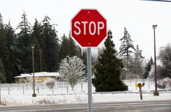Stop sign at W Smith and Waschke Roads (February 4, 2017). Photo: Discover Ferndale