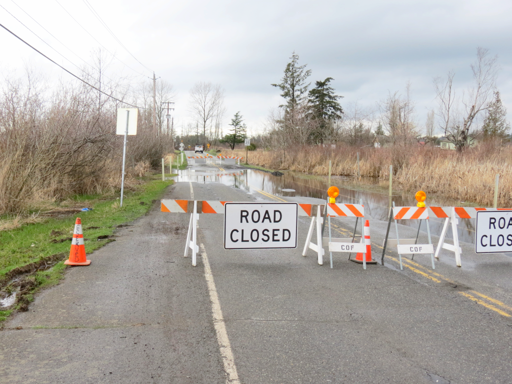 Road closure at W Smith Road west of LaBounty Drive (March 15, 2017). Photo: Whatcom News