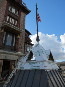 spire being constructed next to the clock tower where it will be lifted 2017-02-22