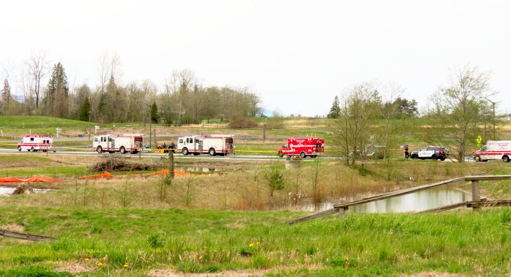 Aid units line the street where a motorcyclist was involved in a fatal crash 2017-04-17