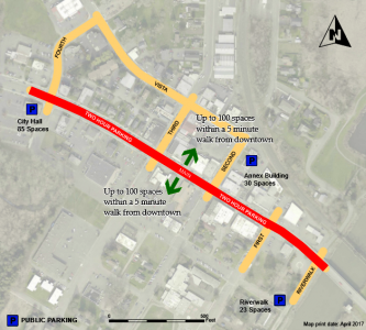 COF provided map of free and time-limited parking in downtown Ferndale