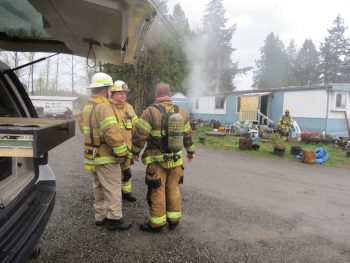 Lt Justin Iverson describes the interior scene of a mobile home fire to WCFD7 division chiefs Ben Boyko and Dean Crosswhite 2017-04-13