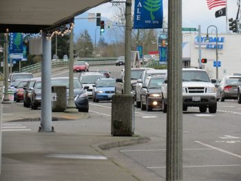 Traffic flows westbound through downtown Ferndale (April 12, 2017). Photo: My Ferndale News
