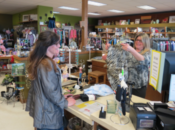 find your fashion owner barb scoggins helps a customer who came from outside the area 2014-04-17