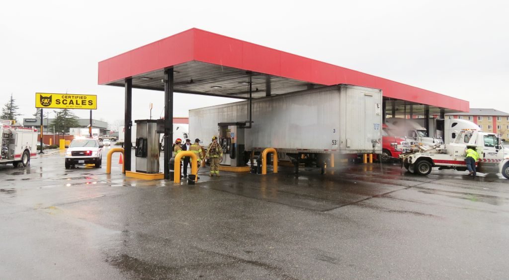 trailer collides with gas pump bollard