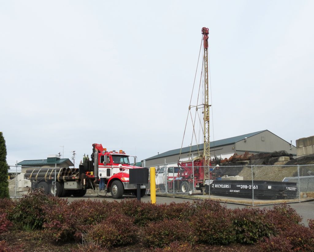 workers drill COF's 3rd water well in the PW shop yard 2017-04-04