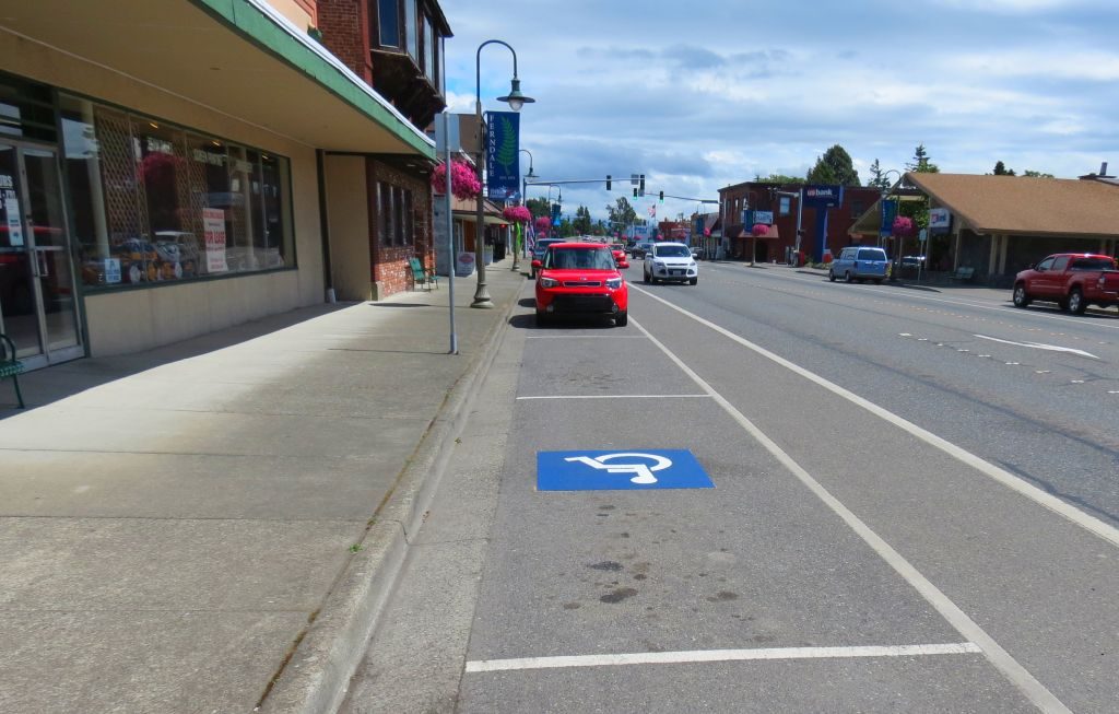 New marked handicapped parking stall on north side of Main Street at 3rd Avenue