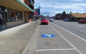 New marked handicapped parking stall on north side of Main Street at 3rd Avenue