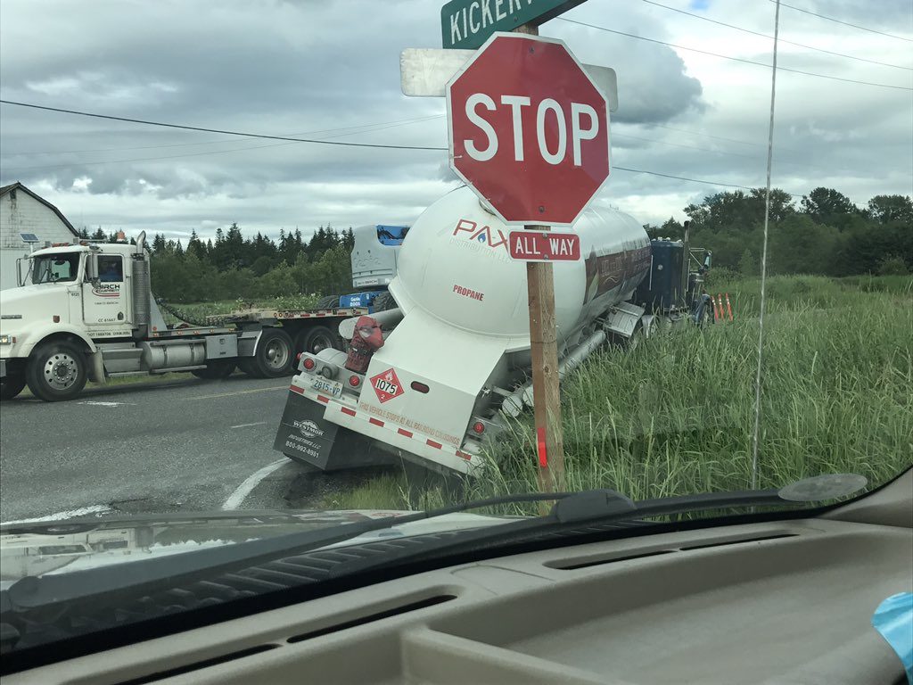 propane trailer in ditch closes grandview for hours photo wsdot via twitter