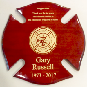 retirement plaque from wcfd7 commissioners to retiring chief gary russell 2017-06-08