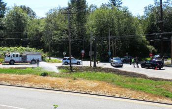 A firefighter puts water on the resulting grass fire after a power line went down at Slater Rd and Lk Terrell Rd 2017-08-17