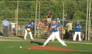 Saturday World Series 12u game Dylan Strom pitching Isaiah Carlson at 1st base photo LuAnn Strom 2017-08-05