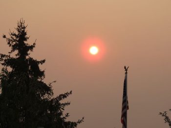 red sunrise due to smoke from bc wildfires with no air movement 2017-08-02
