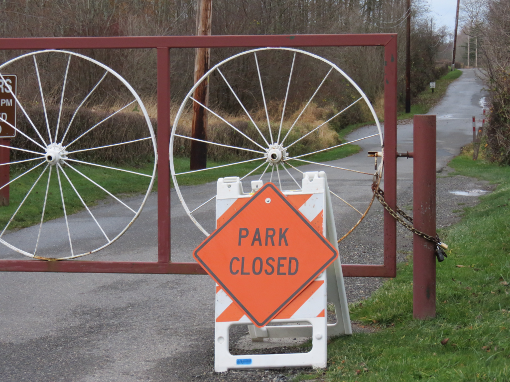 Hovander Homestead Park access closed due to flooding (November 24, 2017). Photo: Whatcom News