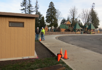 kevin renz and james slaughter plan out the final steps for opening the recently installed prefab restroom facility at star park 2017-12-14