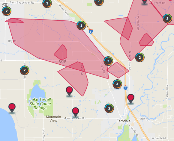 power outages in northern ferndale after freezing rain event 2017-12-30 0500
