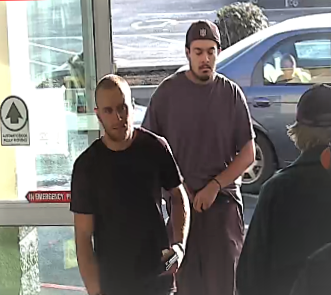 Two attempted vehicle theft suspects captured on store security video as they enter Ferndale Grocery Outlet. Photo courtesy of Ferndale Police Department