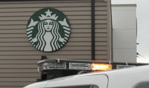 fire at starbucks lightbar and logo gif