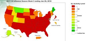 state map 2017-18 Influenza Season Week 3 ending Jan 20 CDC