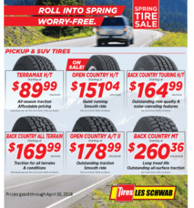 les schwab spring sale pup suv tires mar-apr 300x