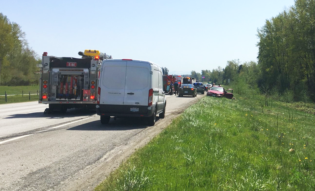 scene of rollover crash sb i-5 near standwood exit photo heather axtman wsp