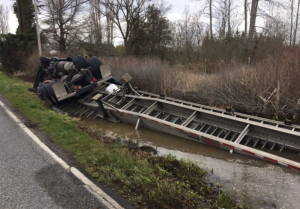 semi truck rollover on hovander road 2018-04-03 photo dept ecology
