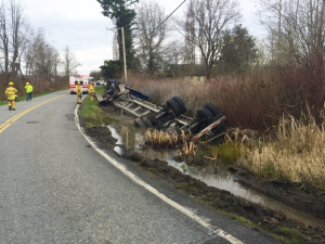 semi truck rollover on hovander road 2018-04-03 photo wcfd7