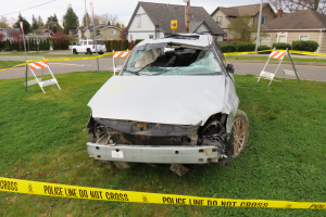 wreckage displayed prior to dui and distracted driving student assembly at fhs 2018-04-11