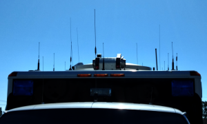 myriad of antennae on top of the ferndale police dept comm van 2018-05-015