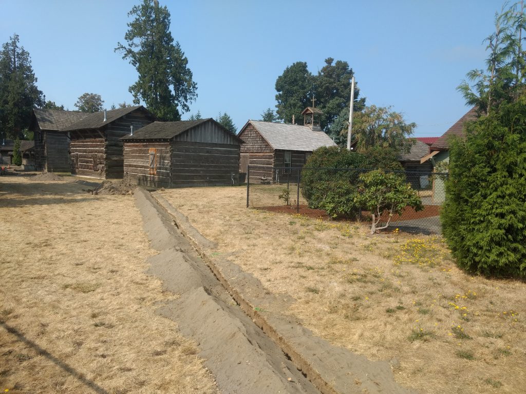 Trenches have been dug for natural gas lines to some of the cabins in Pioneer Park