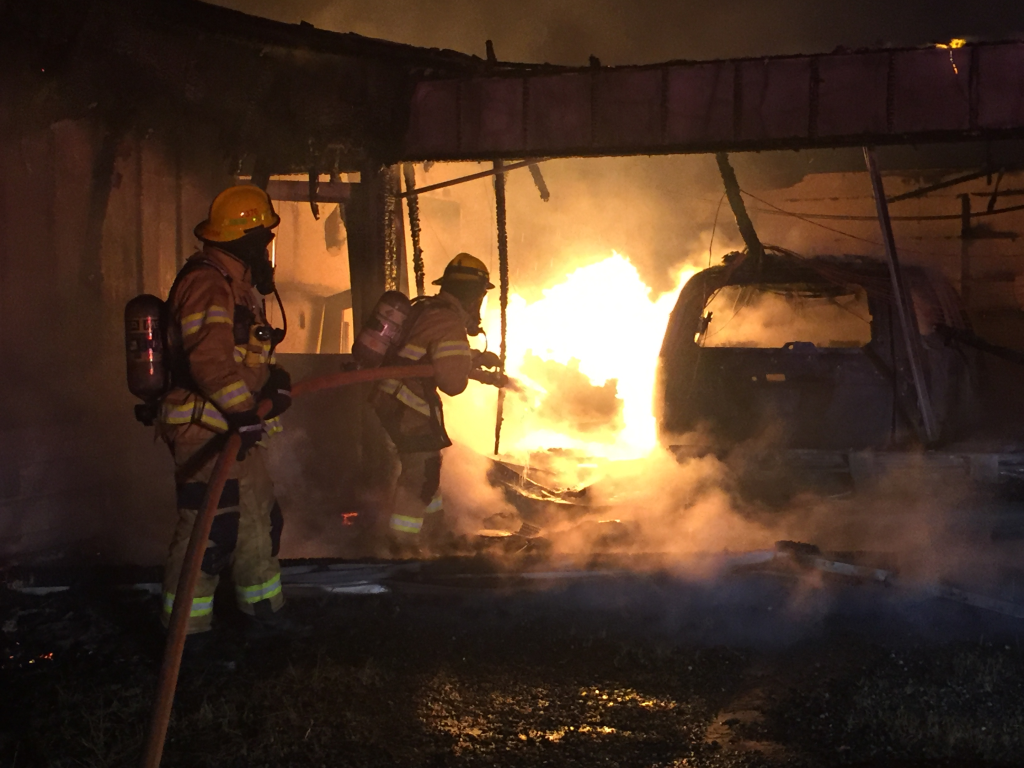 Firefighters at the scene of a house fire in the 2300 block of Brown Road (July 18,2018). Photo courtesy of Whatcom County Fire District 7
