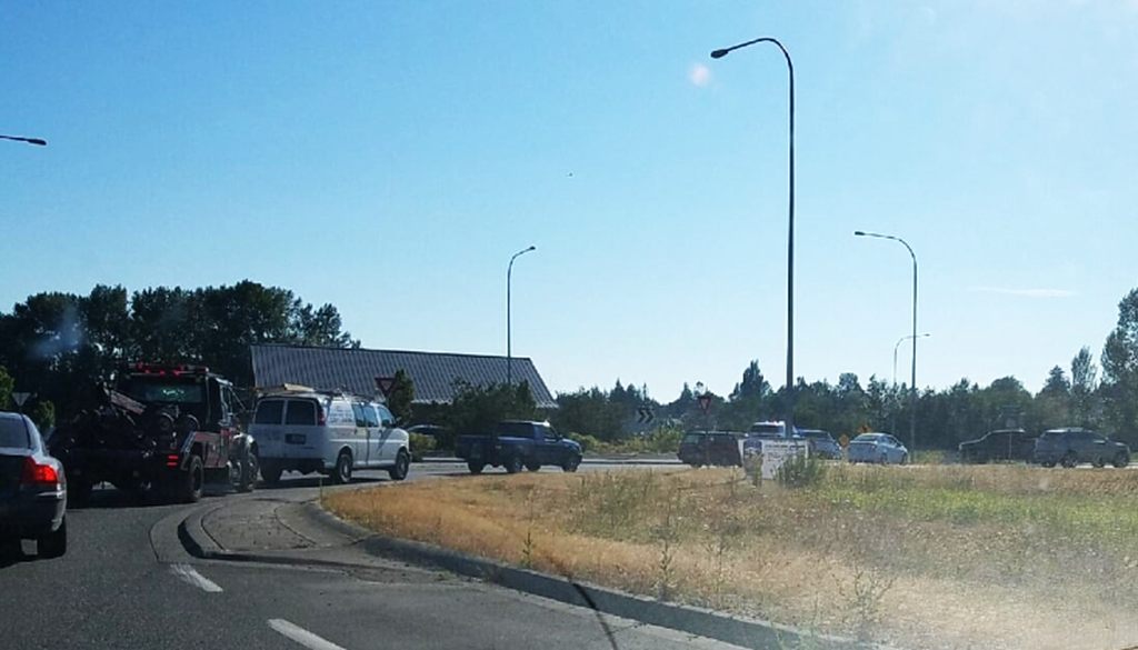 view of backup at portal way roundabout during the evening commute 2018-07-25