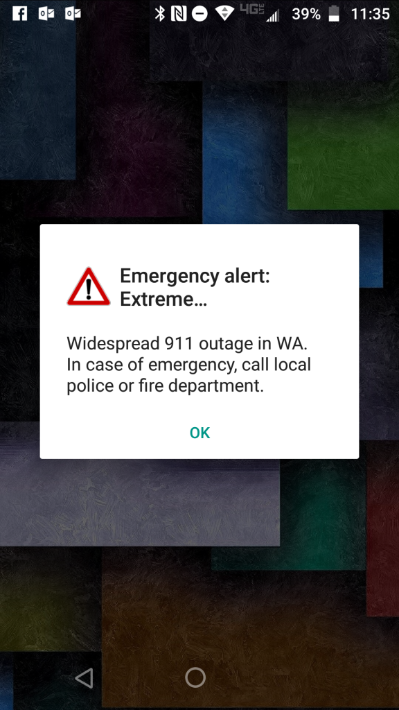 An Emergency Alert System message received on a smartphone (December 28, 2018).