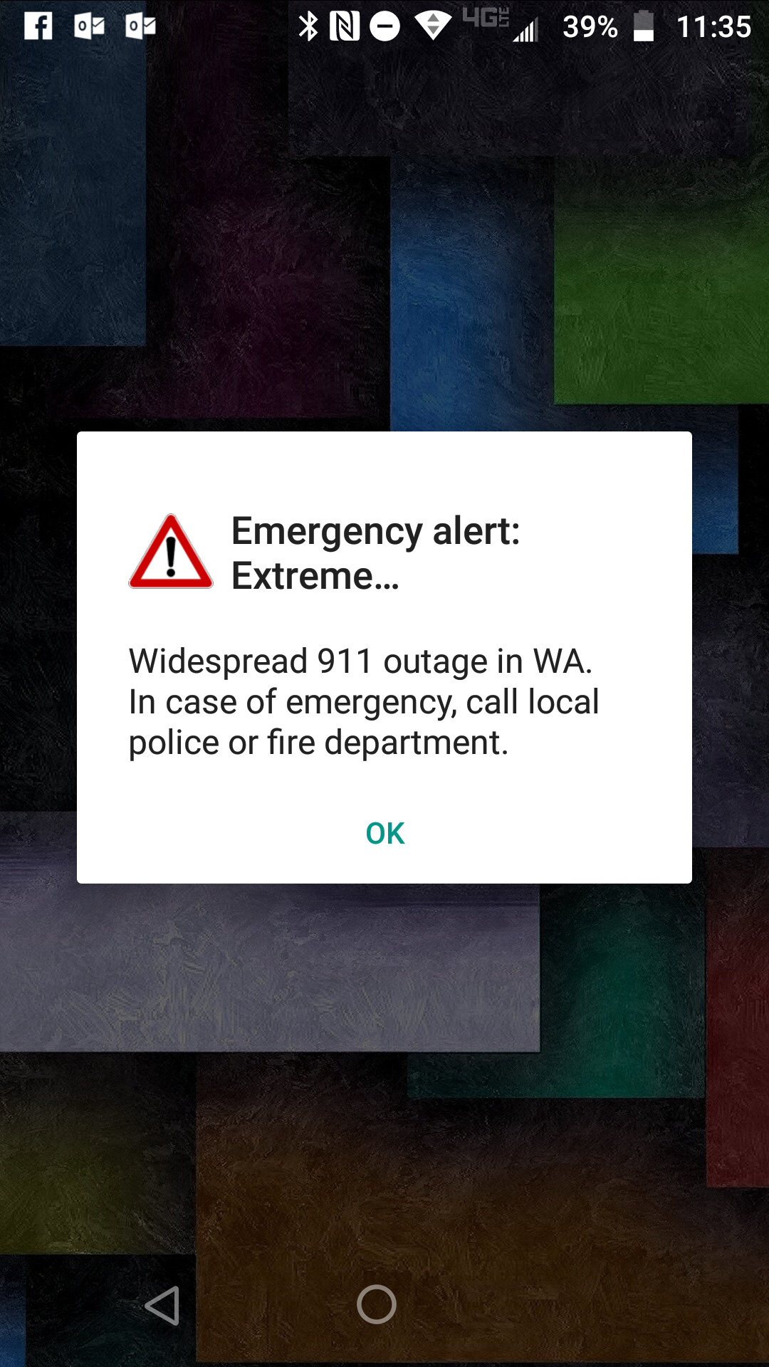 An Emergency Alert System message received on a smartphone (December 28, 2018).