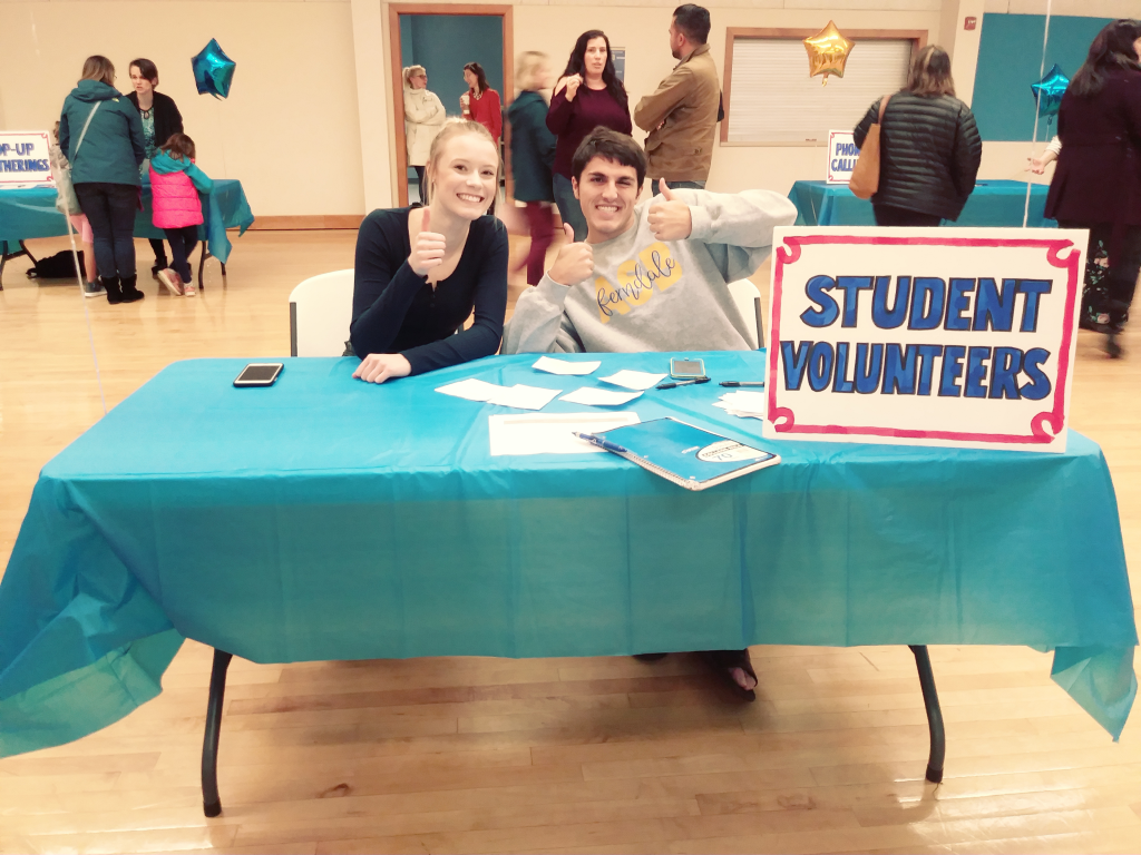 student volunteers Alex Faria Deirdre Hegarty at school bond town hall meeting 2018-12-11 credit Aspen Lindsay