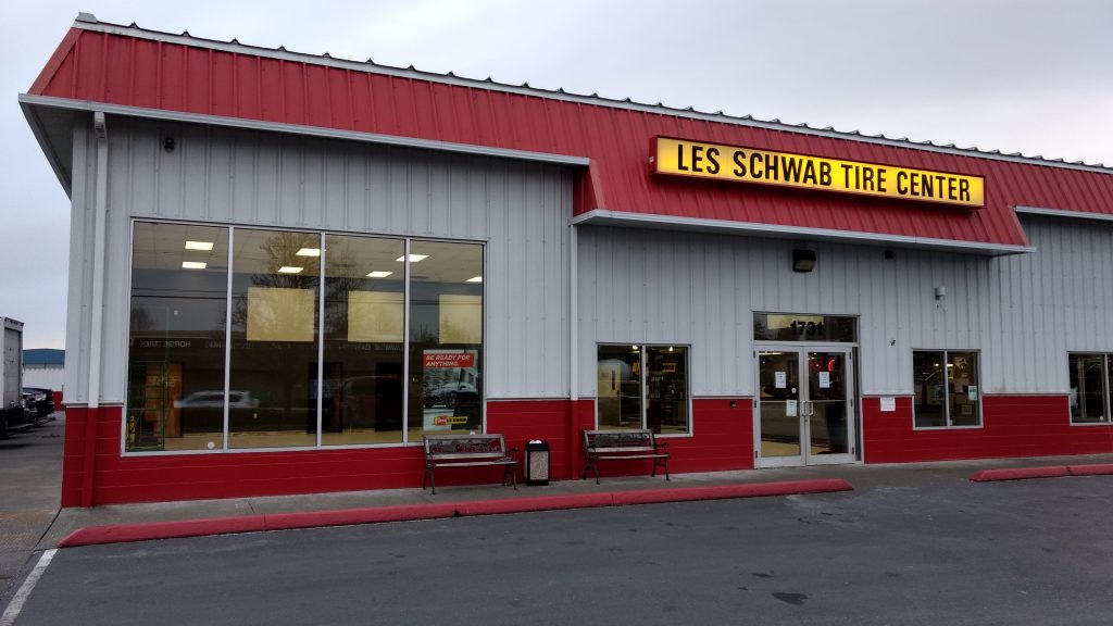 The interior of the Ferndale Les Schwab Tires location gave an appearance from the street of being closed during a "remodernization" project (February 27, 2019). Photo: My Ferndale News