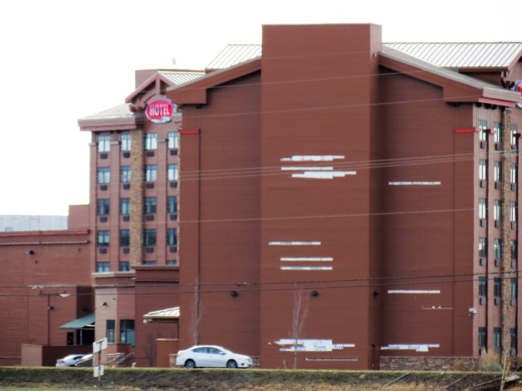 Siding damage on an outside wall of the Silver Reef Casino and Hotel after a windstorm with 70mph gusts (February 10, 2019). Photo: My Ferndale News